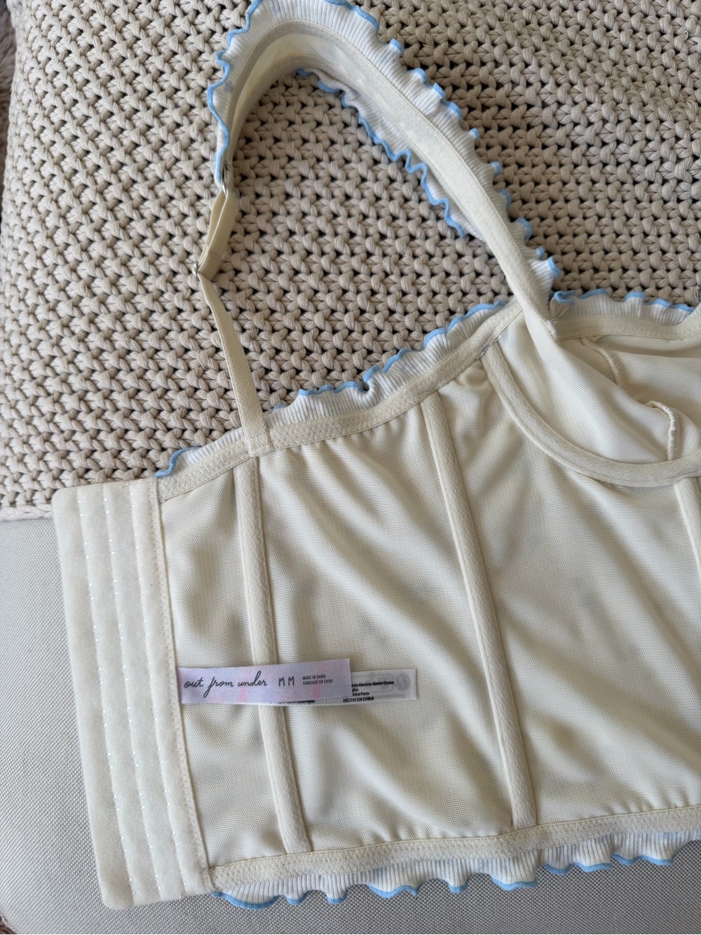 UO Floral Ribbed Corset Crop Tank - Blue & Cream - Picture 5 of 5